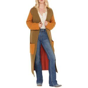 Revel Boot Barn Green Mustard & Orange Patchwork Duster Cardigan Sz M